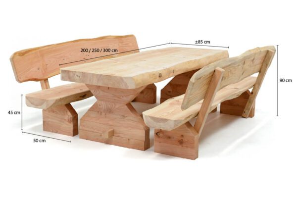 picknicktafel-afmetingen-1 Eco Oostenrijkse Douglas picknickset met rugleuning - Afbeelding 14