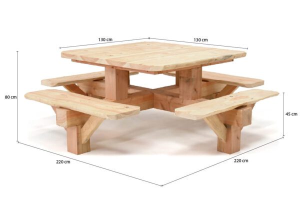 picknicktafel-afmetingen-5 Vierkante picknicktafel de Veluwe (of rechthoekig) - Afbeelding 5